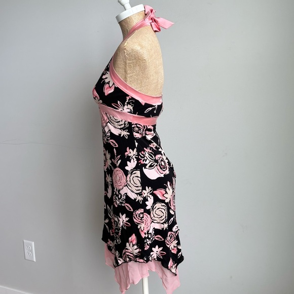 Bebe Black & Pink Floral Dress Y2K Size Medium - Picture 5 of 13